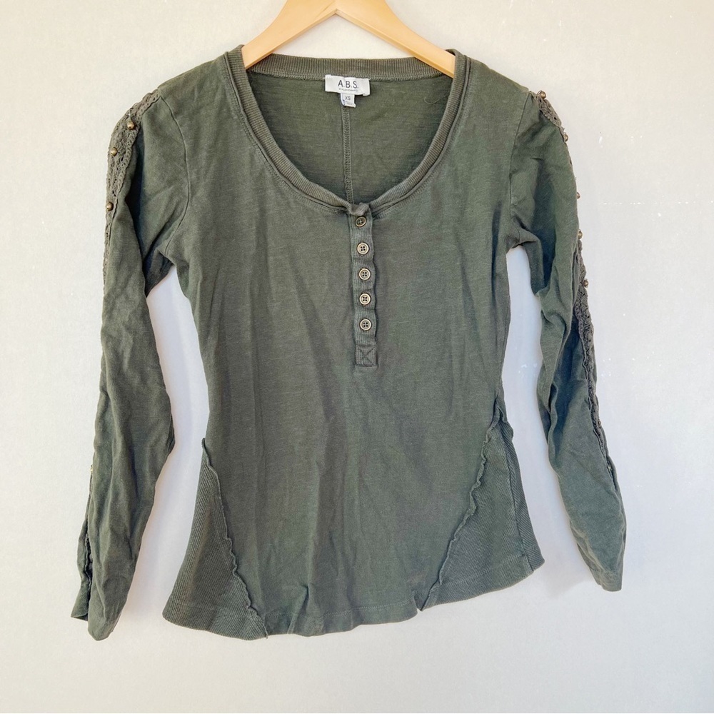 A.B.S By Allen Schwartz Army Green Studded Top